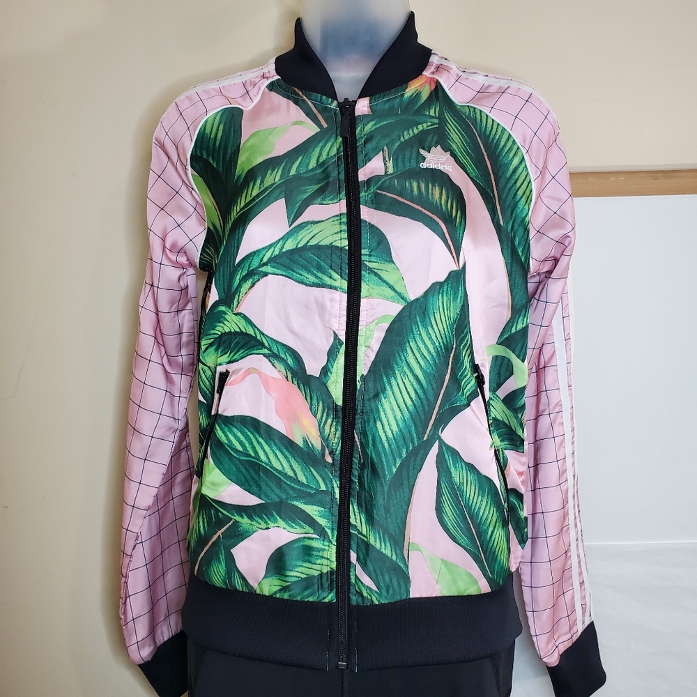Adidas Palm Leaf Pink & Green Track SST Jacket XS